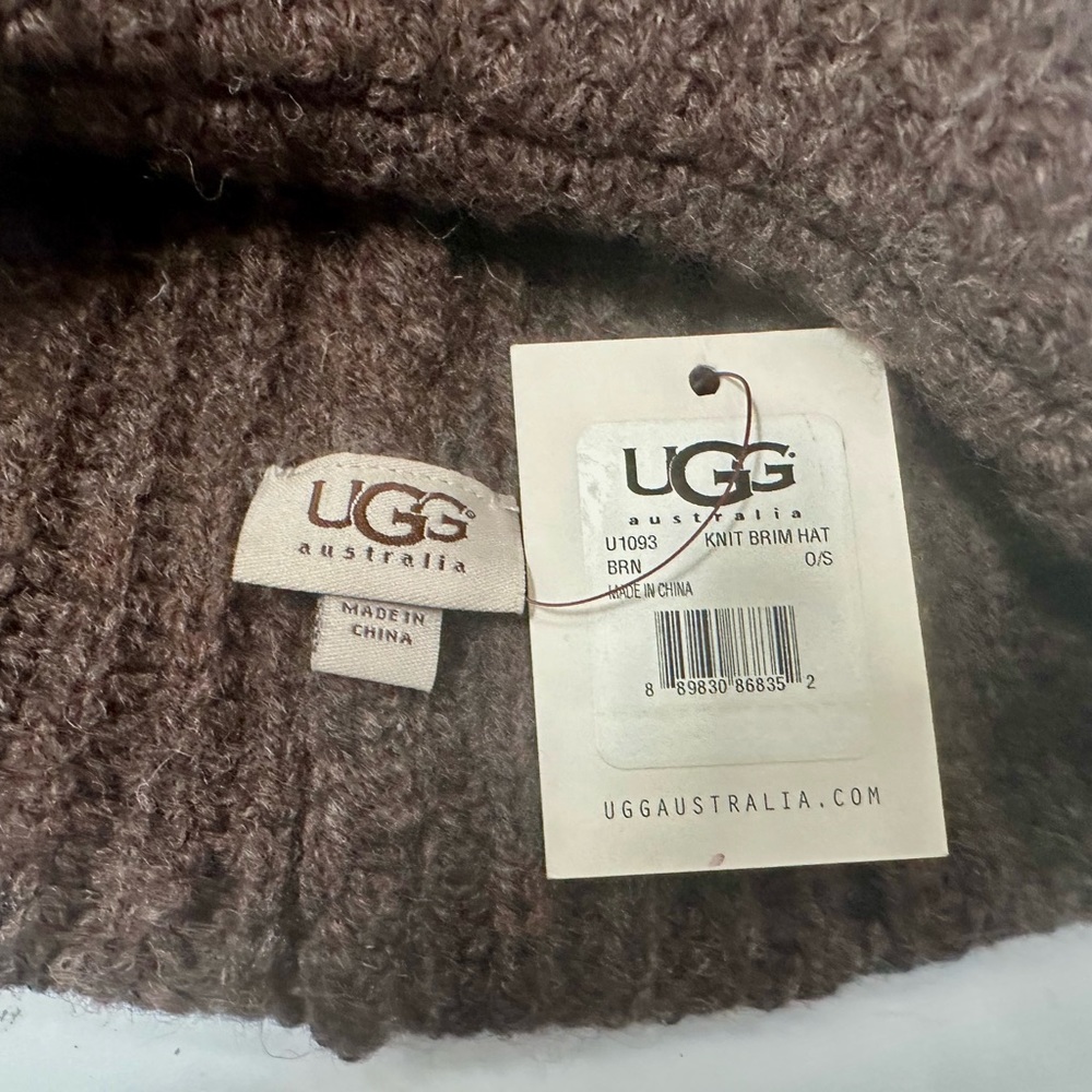 UGG RIB KNIT HAT NEW BROWN RARE BRIM CAP STYLE